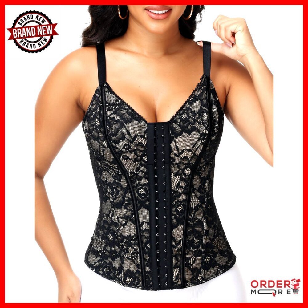 Lace Waist Trainer Corset Tummy Control Shapewear V Neck Body Shaper Back